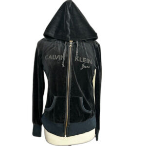 Calvin Klein Jeans Black Velour Velvet Hoodie - Women M
